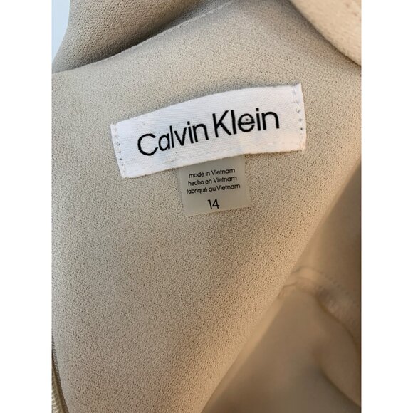Calvin Klein Beige Flutter Sleeve Dress Size 14 RB10384 Latte Pleat Detail New - Picture 2 of 9